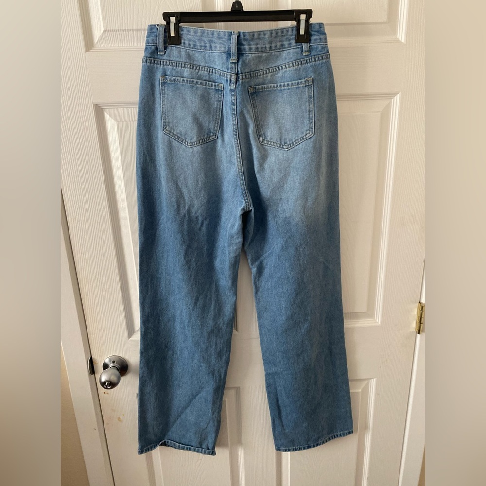 Denim Wide Leg High Rise Ripped Jeans - Picture 4 of 4